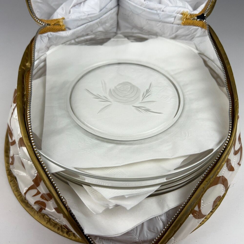 Fostoria American-Made Rose 7.5" Salad Plates (Set of 8 w/Case) Etched Glass VTG